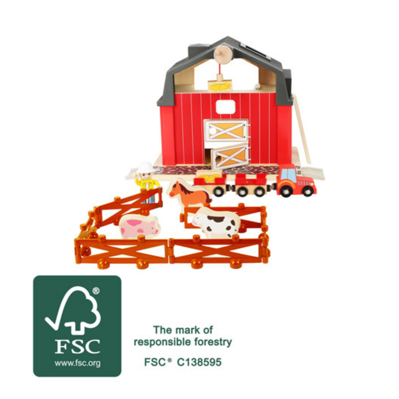 Coffret de véhicules et accessoires en bois FSC® - rouge, Jouet