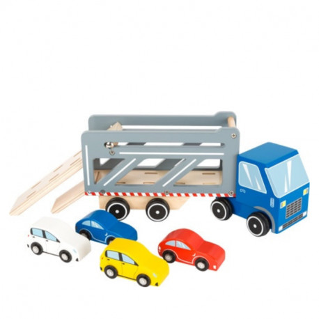 Camion bleu transporteur de voitures jouet-en bois 18 mois