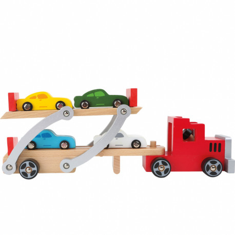 Camion rouge transporteur de voitures jouet-en bois 18 mois