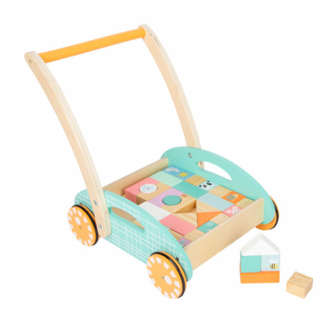 Chariot de marche en bois-couleurs pastels 12 mois.